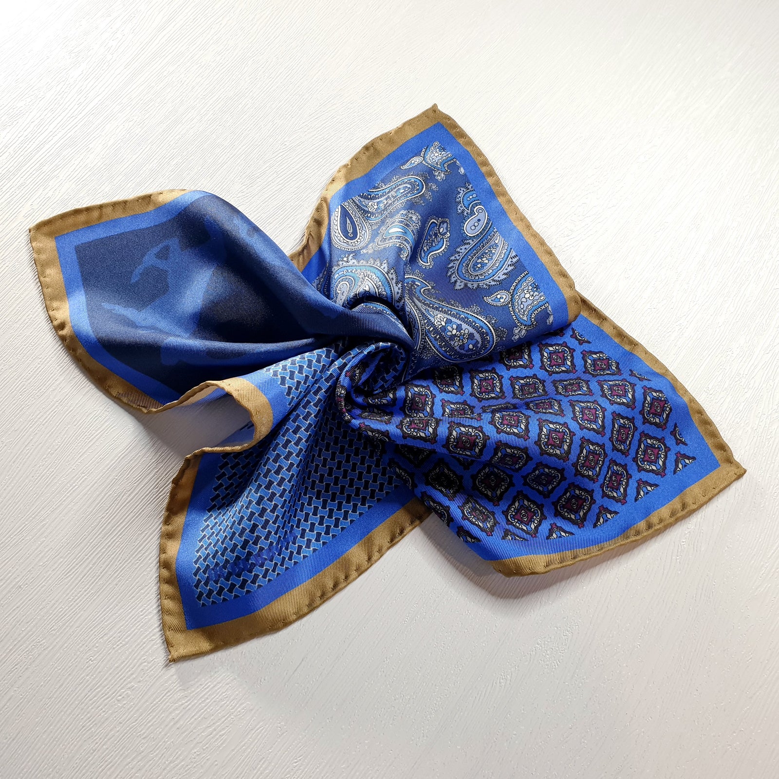 HUBERROSS 100% Silk Pocket Square PS131 Iris Blue Gallop Twirl