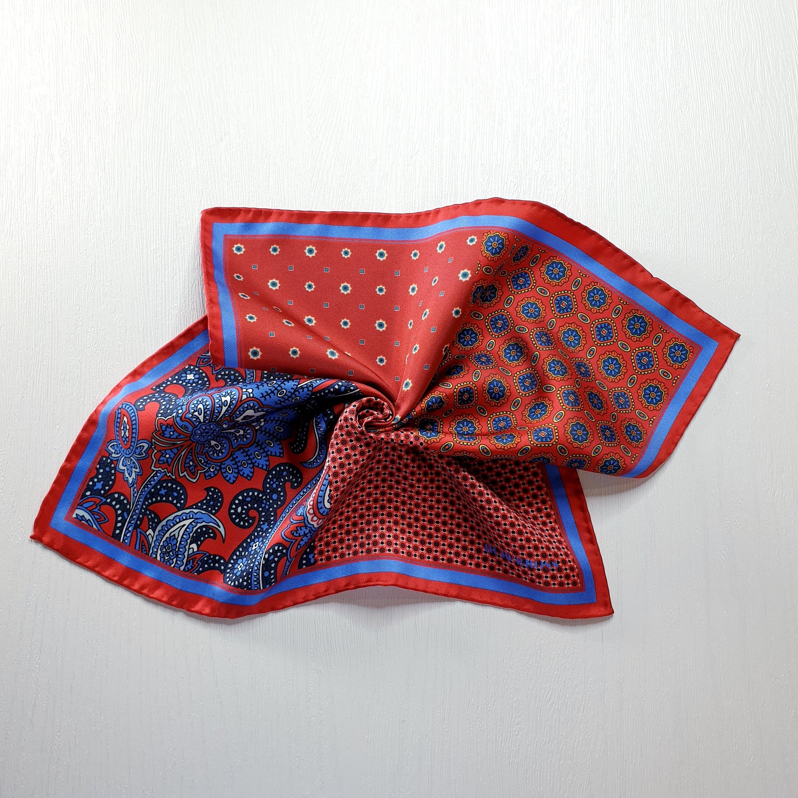 HUBERROSS 100% Silk Pocket Square PS132 Prosperity Red Twirl 2