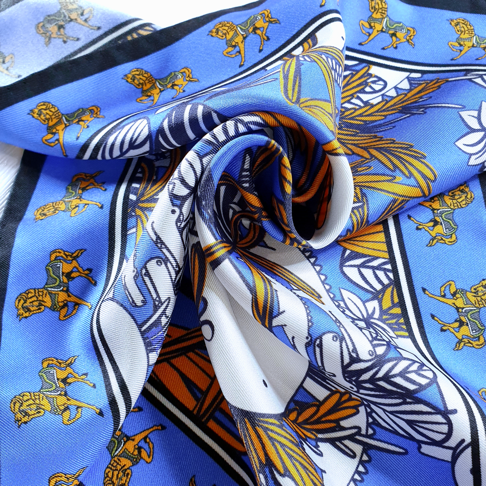 HUBERROSS 100% Silk Pocket Square PS136 Tale of the Jungle Blue Twirl