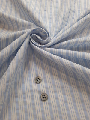 HUBERROSS Seersucker Stripes Baby Blue 100% Egyptian Cotton Cloth Made in Italy  Width: 58'' / 150cm