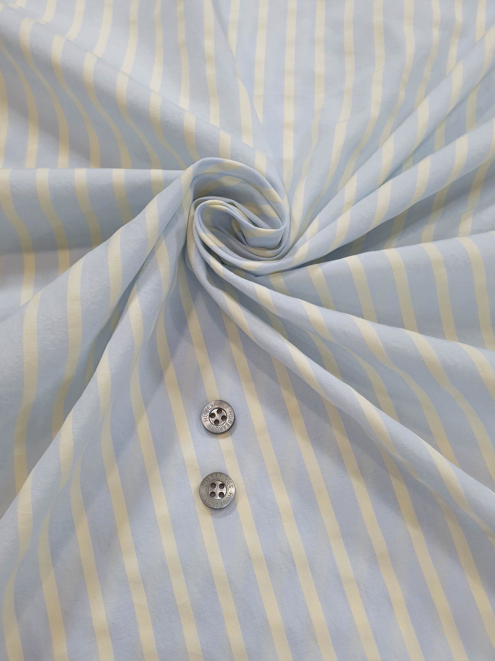 HUBERROSS Seersucker Stripes Yellow on Blue 100% Egyptian Cotton Cloth Made in Italy  Width: 58'' / 150cm