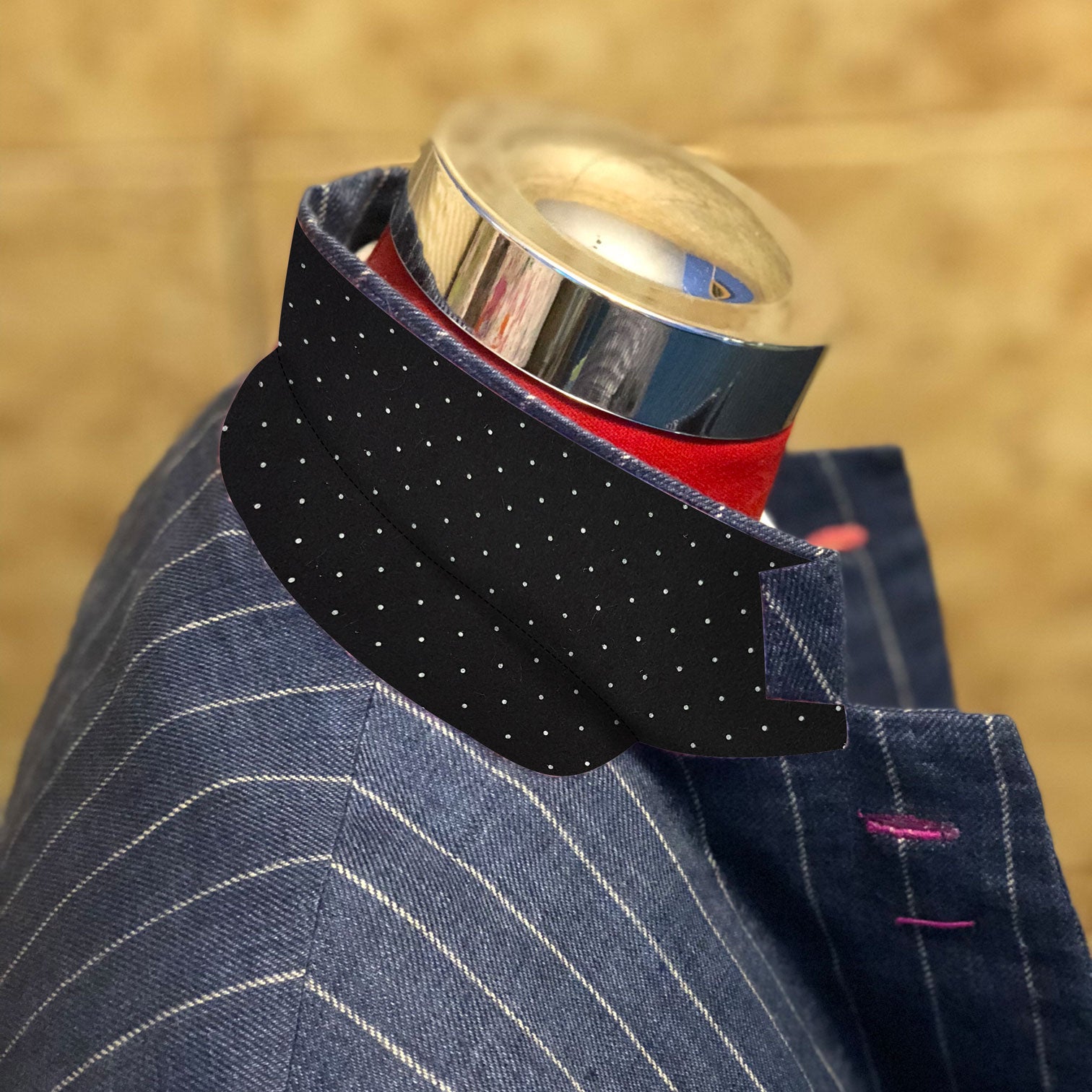 HUBERROSS Luxurious Felt for Jackets Undercollar Design F009 Dotted whites on Jet Black Wool and Viscose . Made in Italy