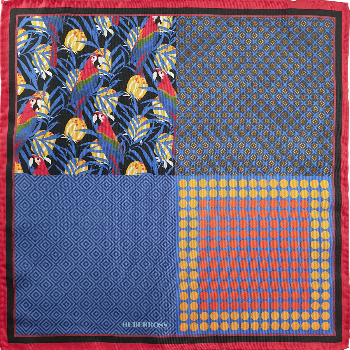 HUBERROSS 100% Silk Pocket Square PS130 Parrot and Cantaloupe