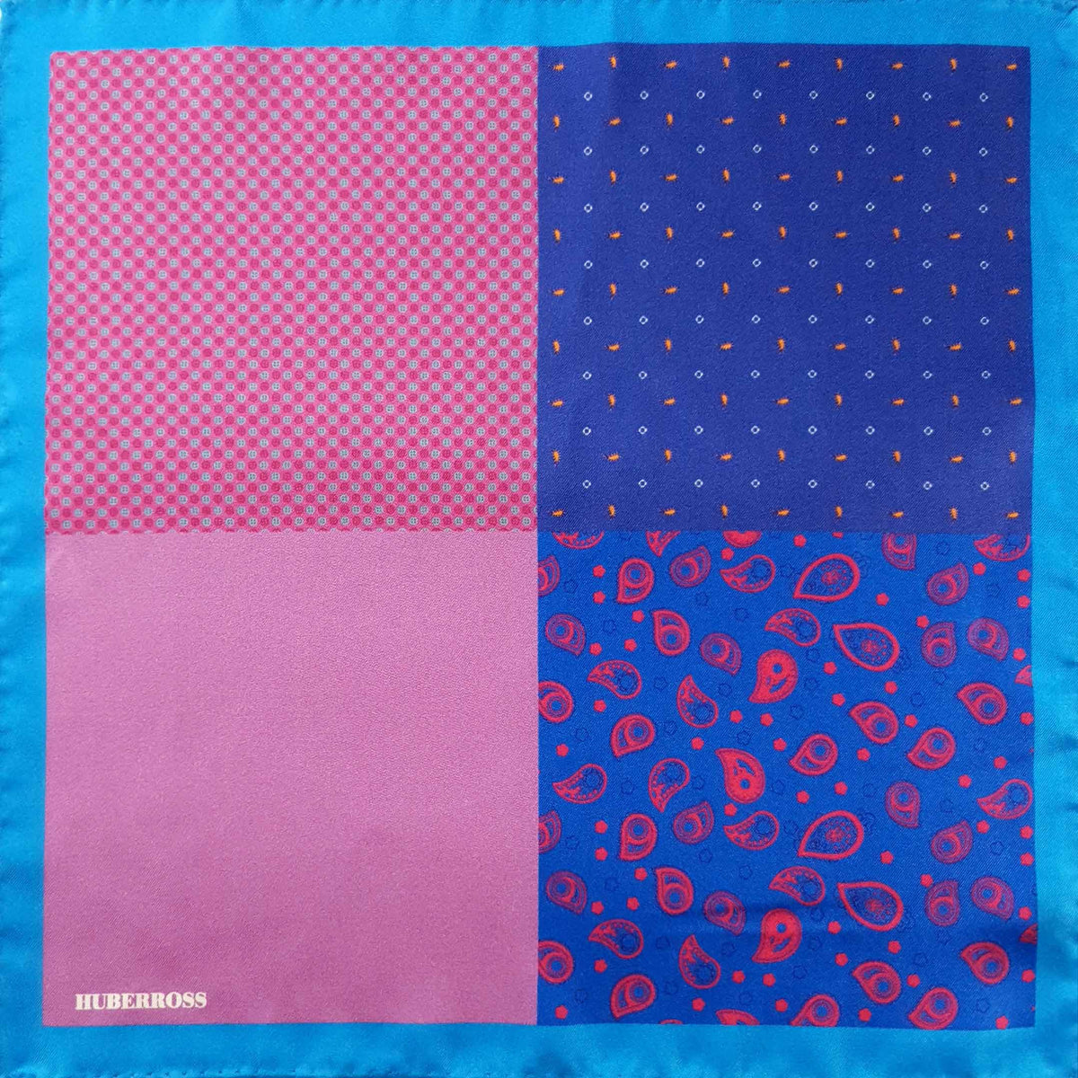 HUBERROSS Neon Pinkish Blue 100% Silk Hand Rolled Pocket Square PS123