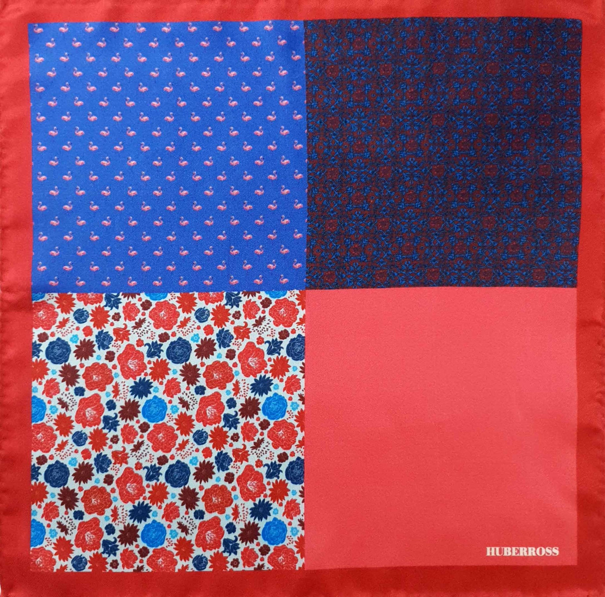 HUBERROSS Peony Red 100% Silk Hand Rolled Pocket Square PS126