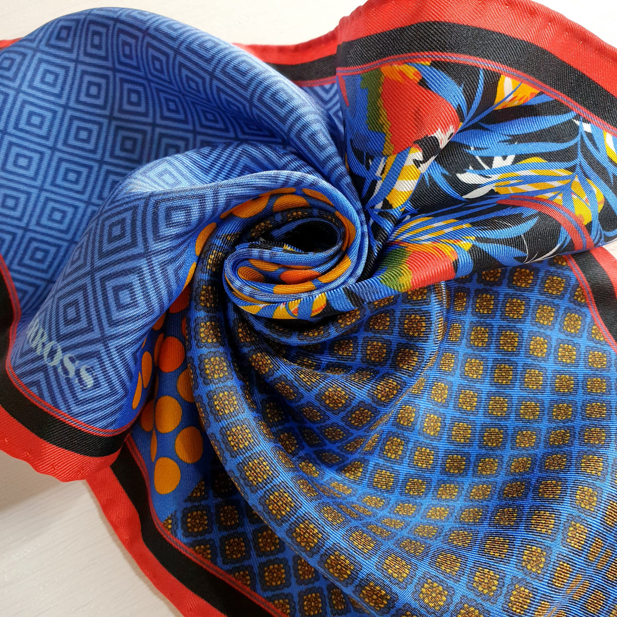 HUBERROSS 100% Silk Pocket Square PS131 Parrot and Cantaloupe  Twirl