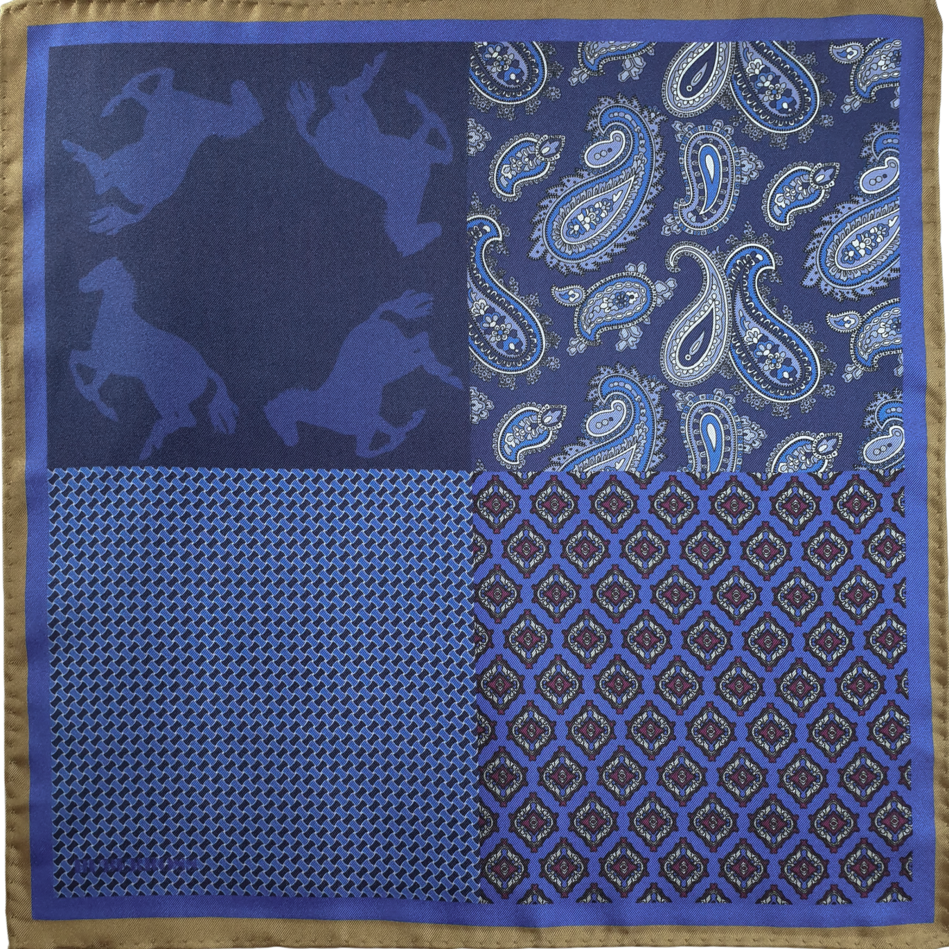 HUBERROSS 100% Silk Pocket Square PS131 Iris Blue Gallop