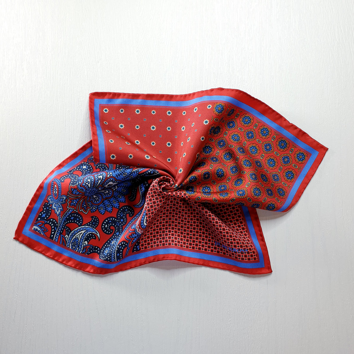 HUBERROSS 100% Silk Pocket Square PS132 Prosperity Red Twirl 2