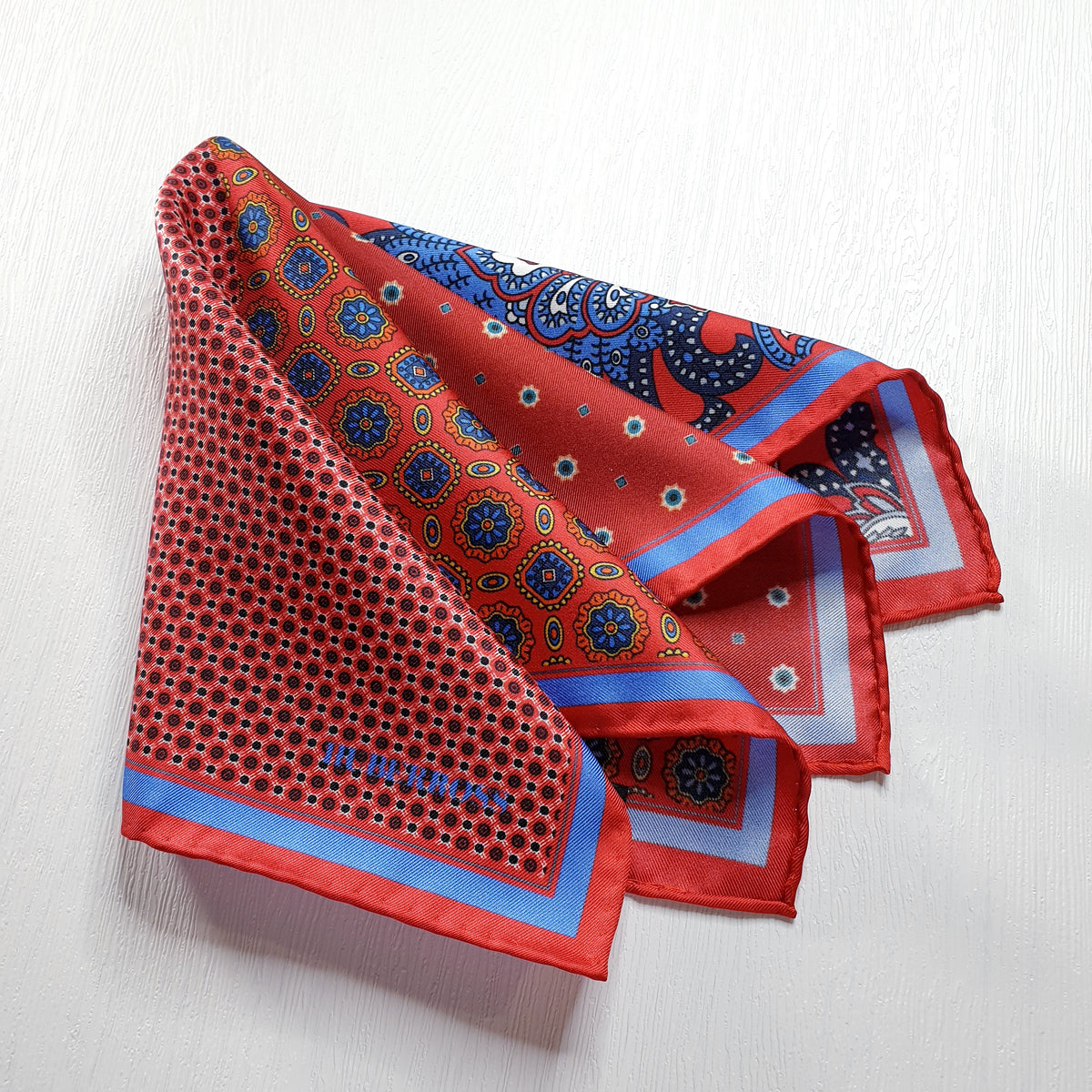 HUBERROSS 100% Silk Pocket Square PS132 Prosperity Red Folded