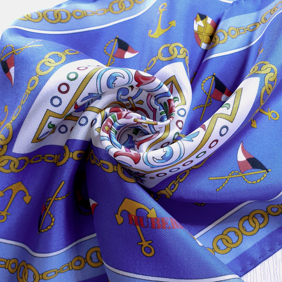 HUBERROSS 100% Silk Pocket Square PS134 Lapis Blue Sails Twirl 