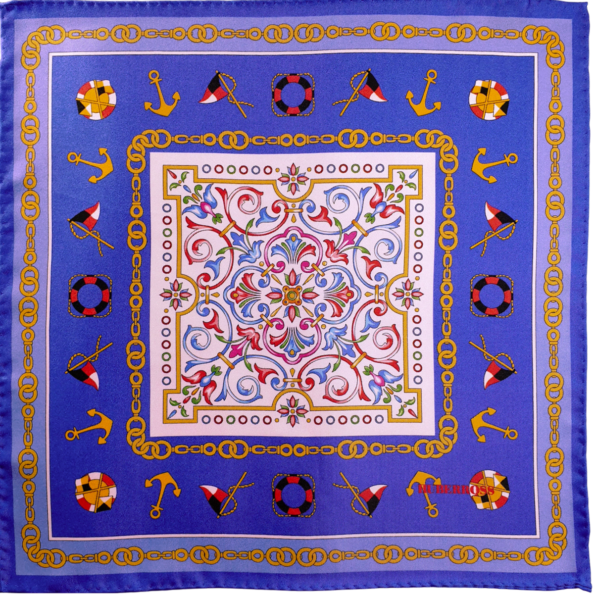 HUBERROSS 100% Silk Pocket Square PS134 Lapis Blue Sails