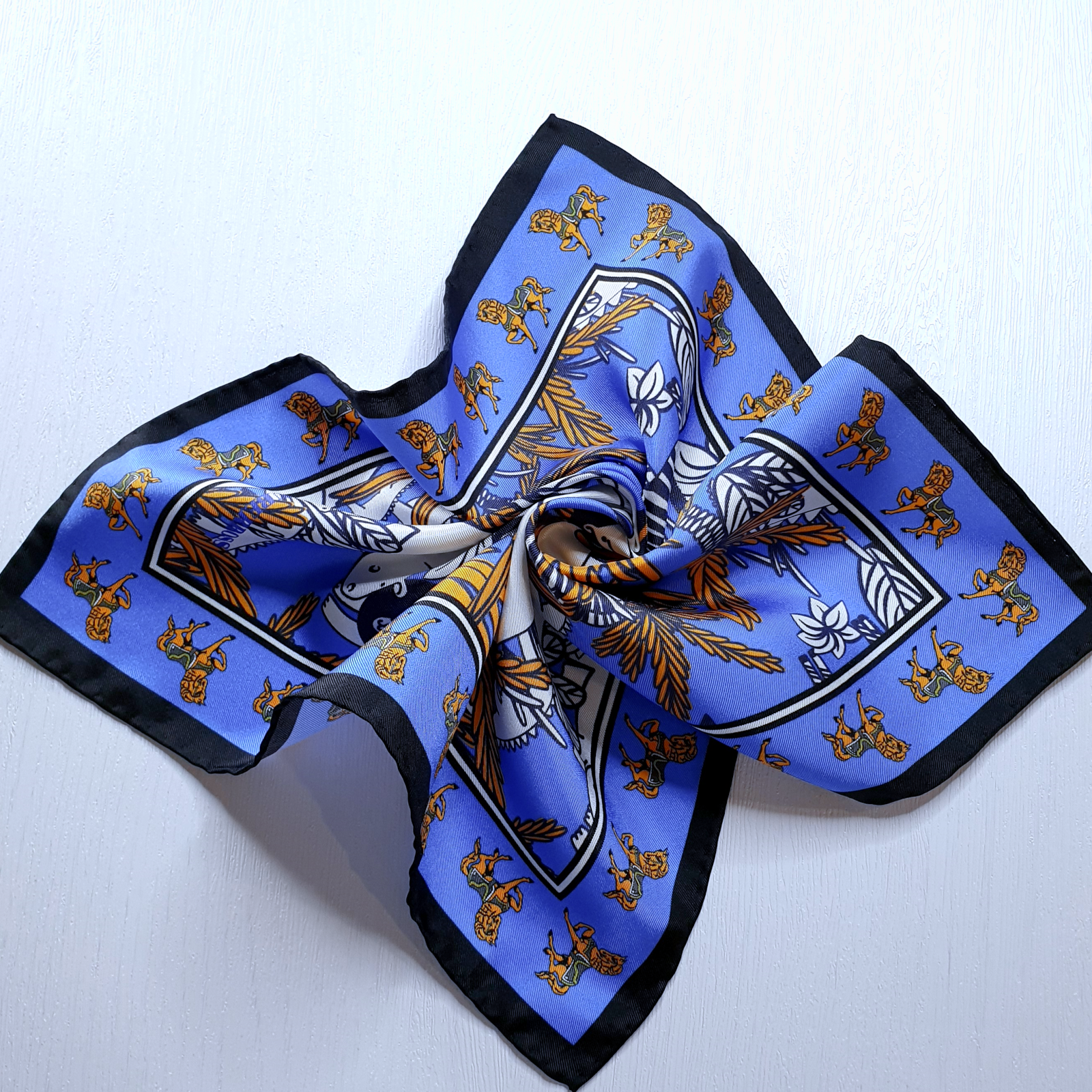 HUBERROSS 100% Silk Pocket Square PS136 Tale of the Jungle Blue 2